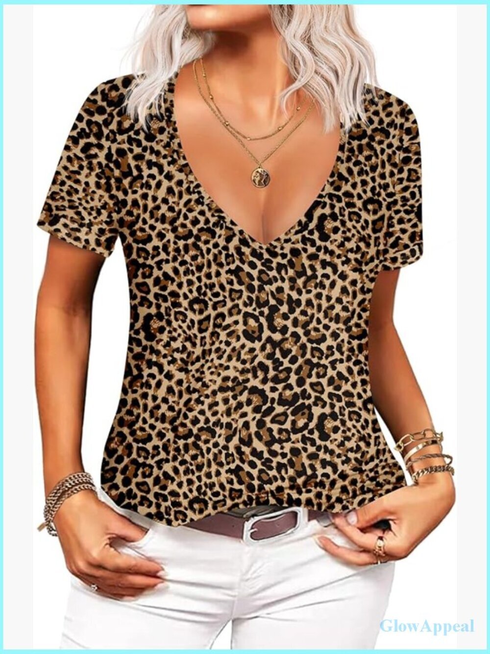 Deep V Neck T-Shirt Short Sleeve Going Out Top Loose Fit